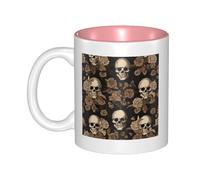 JAYWIS Gothic Wallpaper Skull -Print Inner Color Ceramic Mugs, Custom Colored Interior for Home Office Cafe, Dishwasher & Microwave Safe Coffee Cups Pink