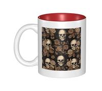 JAYWIS Gothic Wallpaper Skull -Print Inner Color Ceramic Mugs, Custom Colored Interior for Home Office Cafe, Dishwasher & Microwave Safe Coffee Cups Red