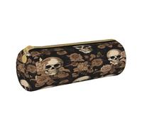 JAYWIS (Gothic Wallpaper Skull) Print Leather Pencil Case with Zipper Crossgrain Design, Compact Cylinder Organizer for School,Office & Travel
