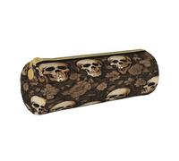 JAYWIS (Gothic Wallpaper Skull) Print Leather Pencil Case with Zipper Crossgrain Design, Compact Cylinder Organizer for School,Office & Travel