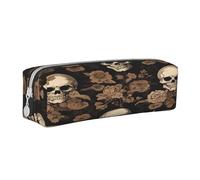 JAYWIS (Gothic Wallpaper Skull) Print Leather Pencil Case with Zipper Handmade Crossgrain,Compact for School,Office & Travel
