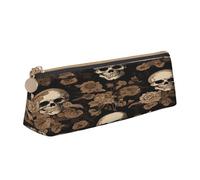 JAYWIS (Gothic Wallpaper Skull) Print Triangular Leather Pencil Case-Crossgrain Organizer for School, Office & Travel,Premium Zipper Design