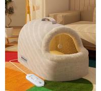 JAYWIS Gray Cat Bed with Electric Heated Pet, Warm and Cosy Indoor Heated Cat Houses, Warm Semi-Enclosed Cave Sleeping Nest Bed for Small Dog/Cats