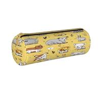 JAYWIS (Hairy Ferret) Print Leather Pencil Case with Zipper Crossgrain Design, Compact Cylinder Organizer for School,Office & Travel