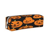 JAYWIS (Halloween) Print Leather Pencil Case with Zipper Handmade Crossgrain,Compact for School,Office & Travel