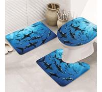 JAYWIS Hammerhead Sharks -Print Flannel Bathroom Rug Set 31.5x20 Inch, Non-Slip 3 Piece Soft Mat for Floor, Toilet & Sink Area