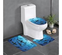 JAYWIS Hammerhead Sharks -Print Flannel Non-Slip Rug Set 24X16In, 3-Piece Soft Mat For Bathroom & Toilet Area, Skid-Resistant.