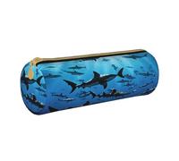 JAYWIS (Hammerhead Sharks) Print Leather Pencil Case with Zipper Crossgrain Design, Compact Cylinder Organizer for School,Office & Travel