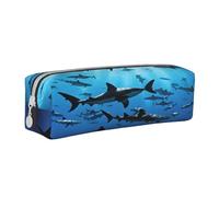 JAYWIS (Hammerhead Sharks) Print Leather Pencil Case with Zipper Handmade Crossgrain,Compact for School,Office & Travel