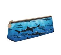 JAYWIS (Hammerhead Sharks) Print Triangular Leather Pencil Case-Crossgrain Organizer for School, Office & Travel,Premium Zipper Design