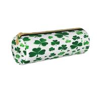 JAYWIS (Happy st Patrick's Day) Print Leather Pencil Case with Zipper Crossgrain Design, Compact Cylinder Organizer for School,Office & Travel