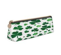 JAYWIS (Happy st Patrick's Day) Print Triangular Leather Pencil Case-Crossgrain Organizer for School, Office & Travel,Premium Zipper Design