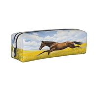 JAYWIS (Horses Running Art) Print Leather Pencil Case with Zipper Handmade Crossgrain,Compact for School,Office & Travel