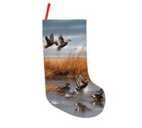 JAYWIS Hunting Flying Wild Duck -Print 18 Inch Patchwork Christmas Stockings - Large Holiday Decor With Hanging Loop For Festive Home Gift Giving.
