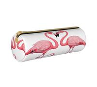 JAYWIS (Ink Flamingos) Print Leather Pencil Case with Zipper Crossgrain Design, Compact Cylinder Organizer for School,Office & Travel