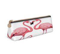 JAYWIS (Ink Flamingos) Print Triangular Leather Pencil Case-Crossgrain Organizer for School, Office & Travel,Premium Zipper Design