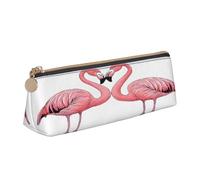 JAYWIS (Ink Flamingos) Print Triangular Leather Pencil Case-Crossgrain Organizer for School, Office & Travel,Premium Zipper Design