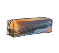 JAYWIS (Ireland Sunset Seascape) Print Leather Pencil Case with Zipper Handmade Crossgrain,Compact for School,Office & Travel