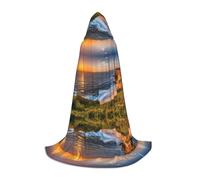 JAYWIS Ireland Sunset Seascape -Print Youth Hooded Cape - Printed Adjustable Cloak For Teens, Halloween Adventures, Parties & Festive Appare M