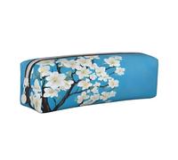 JAYWIS (Japanese Cherry Flowers) Print Leather Pencil Case with Zipper Handmade Crossgrain,Compact for School,Office & Travel