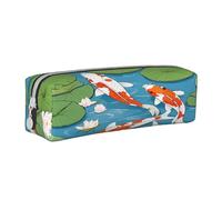 JAYWIS (Japanese Pretty Koi Fish) Print Leather Pencil Case with Zipper Handmade Crossgrain,Compact for School,Office & Travel