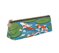 JAYWIS (Japanese Pretty Koi Fish) Print Triangular Leather Pencil Case-Crossgrain Organizer for School, Office & Travel,Premium Zipper Design