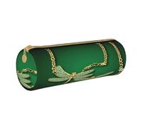 JAYWIS (Jewel Dragonfly) Print Leather Pencil Case with Zipper Crossgrain Design, Compact Cylinder Organizer for School,Office & Travel