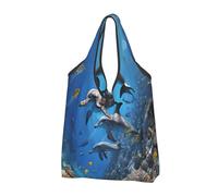 JAYWIS Killer Whale Print -Print Shopping Bags Reusable - Compact Eco-Friendly Tote For Groceries & Travel, Long-Lasting, Holds 35lbs.