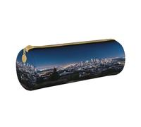 JAYWIS (Los Angeles Skyline) Print Leather Pencil Case with Zipper Crossgrain Design, Compact Cylinder Organizer for School,Office & Travel