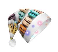 JAYWIS Macaron Biscuit Flavored Pastries -Print Adult Plush Light-Up Christmas Hat Led Effects, Festive Santa Headwear For Parties Gatherings Events.