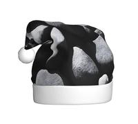 JAYWIS Many Black Pebbles -Print Adult Plush Christmas Hat Santa Style Pom-Pom, Warm Soft Holiday Headwear For Parties Christmas Celebration.