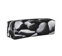 JAYWIS (Many Black Pebbles) Print Leather Pencil Case with Zipper Handmade Crossgrain,Compact for School,Office & Travel