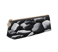 JAYWIS (Many Black Pebbles) Print Triangular Leather Pencil Case-Crossgrain Organizer for School, Office & Travel,Premium Zipper Design