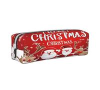 JAYWIS (Merry Christmas) Print Leather Pencil Case with Zipper Handmade Crossgrain,Compact for School,Office & Travel