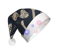 JAYWIS Mexican Skull -Print Adult Plush Light-Up Christmas Hat Led Effects, Festive Santa Headwear For Parties Gatherings Events.