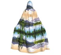 JAYWIS Mountain Lake View Sunny Day Nature -Print Adult Hooded Halloween Cloak - Printed Full-Length Cape For Festivals, Gothic Events & Costume Parties