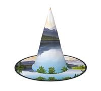 JAYWIS Mountain Lake View Sunny Day Nature -Print Full Coverage Halloween Hat Adult - Packable Witch Headwear For Renaissance Fairs, Gothic Parties & Festivals