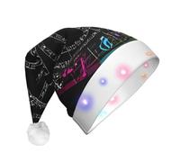 JAYWIS Music Notes -Print Adult Plush Light-Up Christmas Hat Led Effects, Festive Santa Headwear For Parties Gatherings Events.