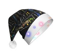JAYWIS Music Notes -Print Adult Plush Light-Up Christmas Hat Led Effects, Festive Santa Headwear For Parties Gatherings Events.