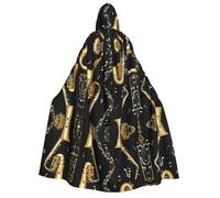 JAYWIS Musical Notes Treble -Print Adult Hooded Halloween Cloak - Printed Full-Length Cape For Festivals, Gothic Events & Costume Parties