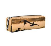 JAYWIS (Oil Painting Duck) Print Leather Pencil Case with Zipper Handmade Crossgrain,Compact for School,Office & Travel