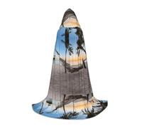 JAYWIS Paradise Beach with Hammock Coconut Palm Trees -Print Youth Hooded Cape - Printed Adjustable Cloak For Teens, Halloween Adventures, Parties & Festive Appare L