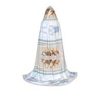 JAYWIS Pearls Seashell Theme -Print Youth Hooded Cape - Printed Adjustable Cloak For Teens, Halloween Adventures, Parties & Festive Appare S