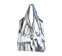 JAYWIS Penguin -Print Shopping Bags Reusable - Compact Eco-Friendly Tote For Groceries & Travel, Long-Lasting, Holds 35lbs.