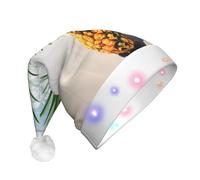 JAYWIS Pineapple by The Sea -Print Adult Plush Light-Up Christmas Hat Led Effects, Festive Santa Headwear For Parties Gatherings Events.