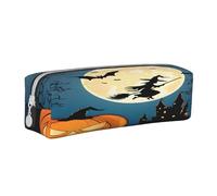 JAYWIS (Pumpkin Halloween) Print Leather Pencil Case with Zipper Handmade Crossgrain,Compact for School,Office & Travel
