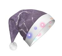 JAYWIS Purple Marble -Print Adult Plush Light-Up Christmas Hat Led Effects, Festive Santa Headwear For Parties Gatherings Events.