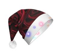 JAYWIS Red and black rose -Print Adult Plush Light-Up Christmas Hat Led Effects, Festive Santa Headwear For Parties Gatherings Events.