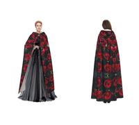 JAYWIS Red and black rose -Print Budget Hooded Cloak For Adults - Adjustable Cape Halloween Costumes, Festivals & Gothic Events
