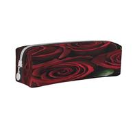 JAYWIS (Red and Black Rose) Print Leather Pencil Case with Zipper Handmade Crossgrain,Compact for School,Office & Travel